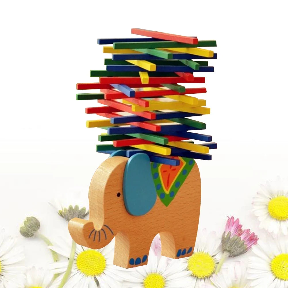 Wooden Stackable Building Blocks Set Balancing Games Playset Toys Educational Toys for Kids Children(Elephant) I74965