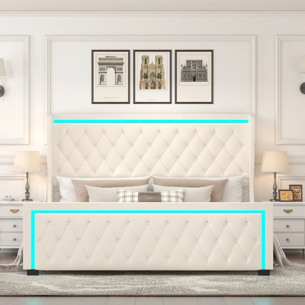 Queen Velvet Upholstered Platform Bed Frame with Headboard V136