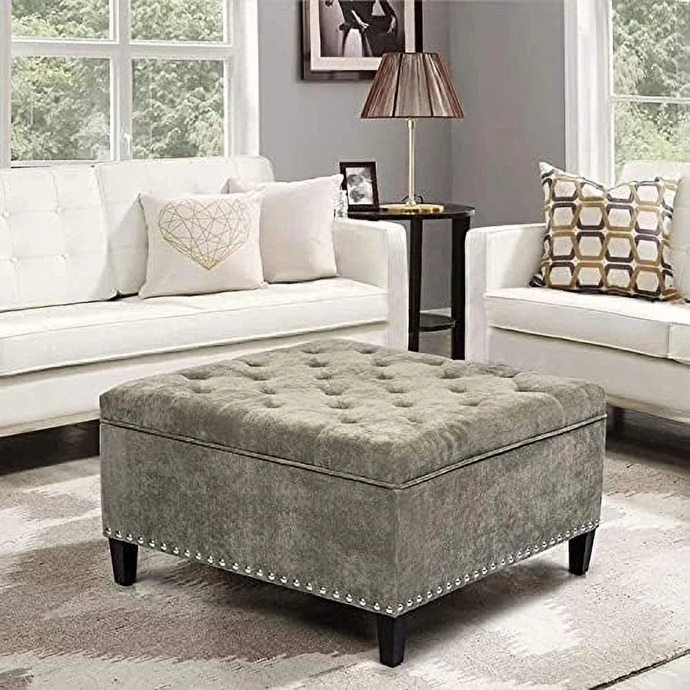 Square Upholstered Tufted Ottoman with Nailhead Trim C196