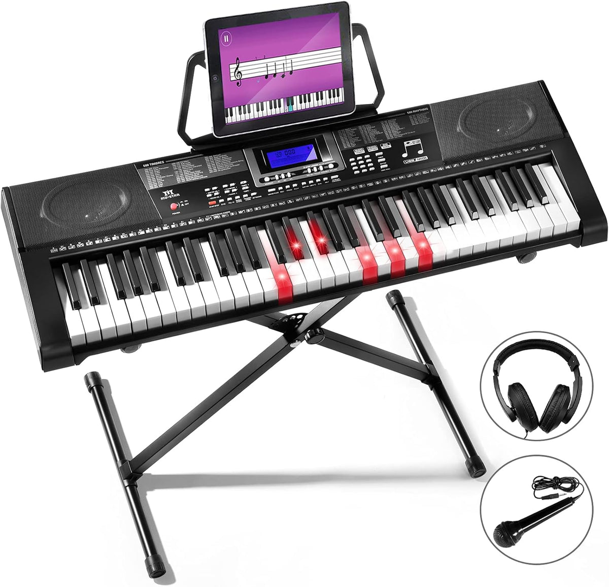 61 Key Light Up Portable Electric Piano Keyboard with Stand, Built-in Speakers, Headphones, Microphone Y98792