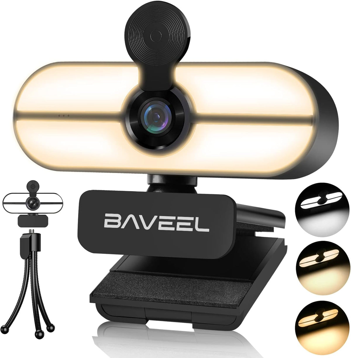 2k QHD Webcam with Microphone, 360° Rotating Webcam with Adjustable Ring Light, Tripod, 110° Wide-Angle Webcam G3478