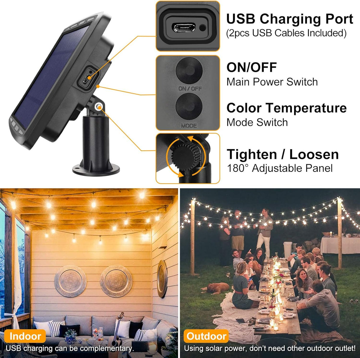 2 Pack 48FT 3-Color Solar String Lights with Remote, 30+5 Waterproof LED Bulbs D48532