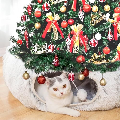 White Plush Collapsible Cat Dog Tunnel Bed L277