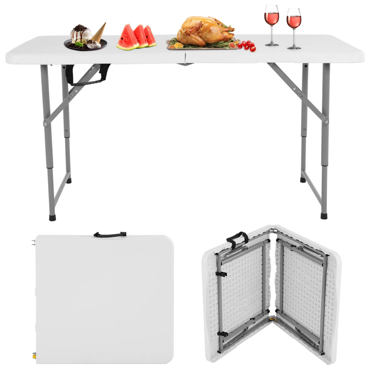 White 4 ft Folding Plastic Table with Handle E799408