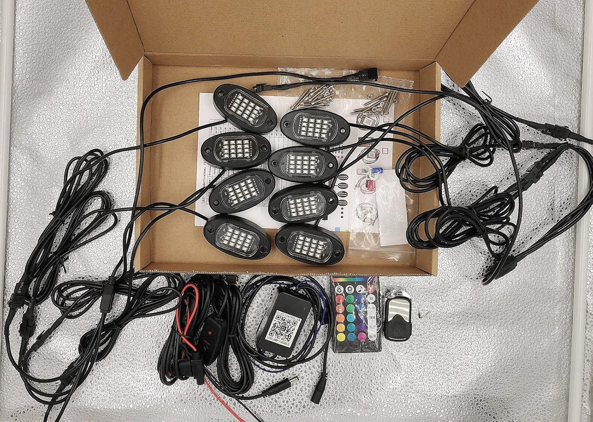 8 Pods RGB LED Rock Lights Multicolor Underglow Lighting Kit Waterproof Pack of 2 Q616