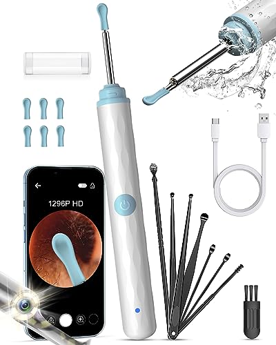 Ear Wax Removal Camera, 1296P HD, 8pcs Ear Set, Wireless WiFi Otoscope, 6 Lights, Rechargeable Earwax Removal Tool Kit (Black) B29906