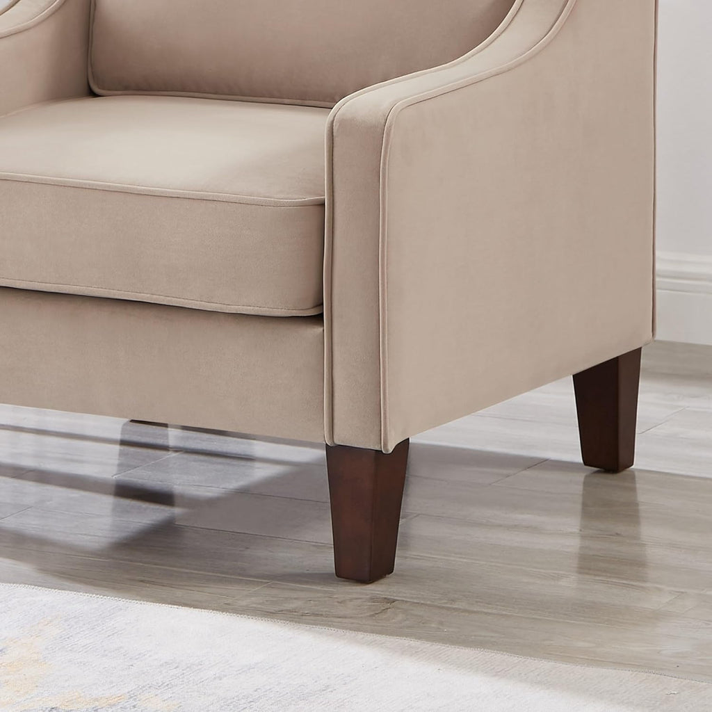 Taupe Velvet Accent Chair with Wooden Legs W758452