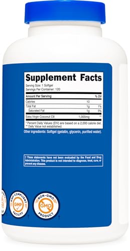 Coconut Oil Softgels 1000mg 120 Softgels Extra Virgin K234