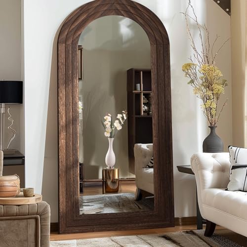Arched Full Length Mirror with Solid Wood Frame Y914