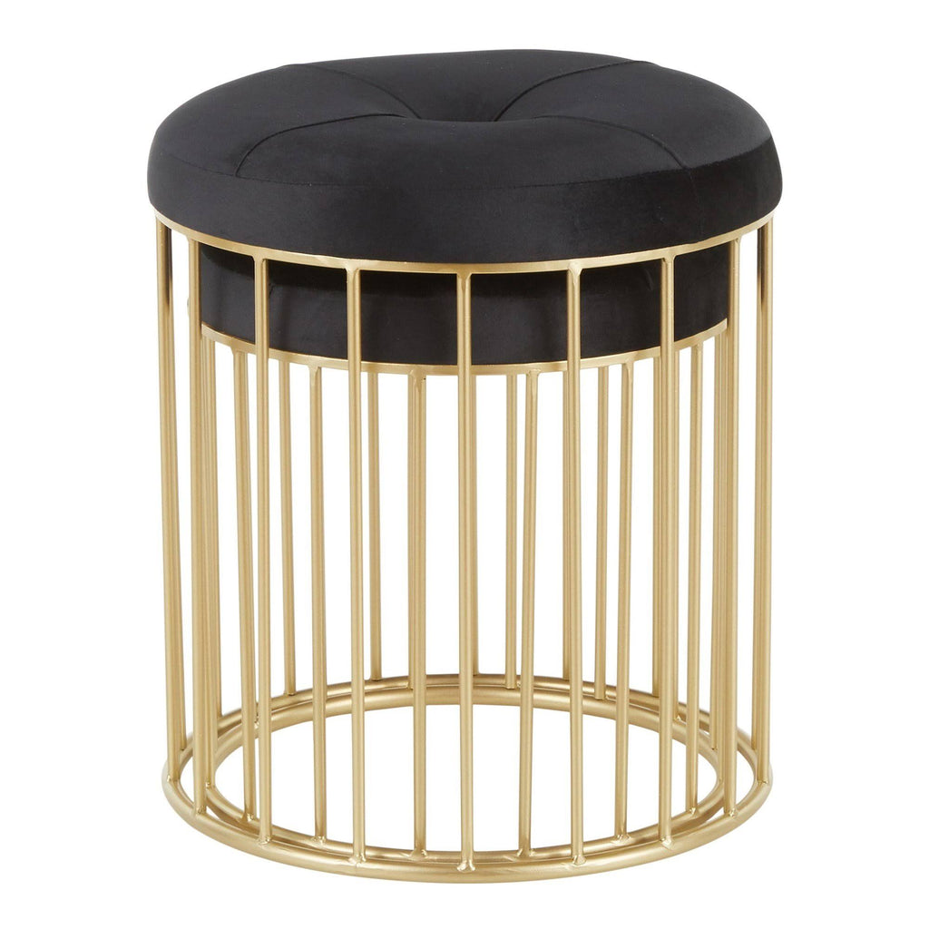 Gold Metal Pink Velvet Nesting Ottoman Set O49474