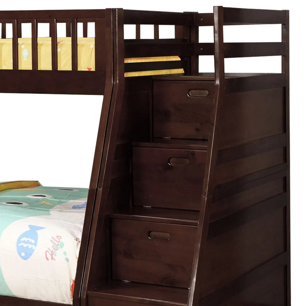 2 Drawer Wooden Twin Over Full Bunk Bed with Storage Staircase X62130