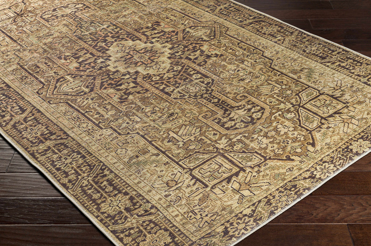 Machine Washable Area Rug - Brown, Green - 7'10" x 10'2" U360