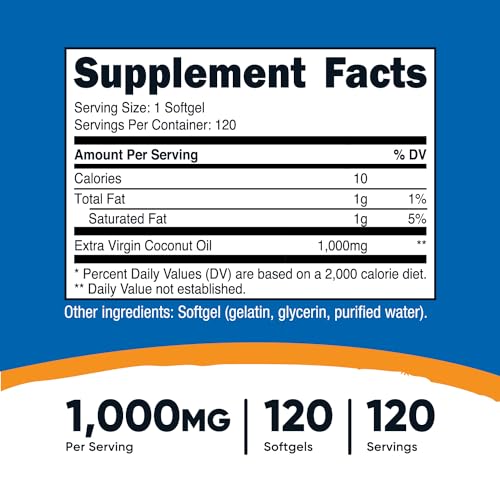 Coconut Oil Softgels 1000mg 120 Softgels Extra Virgin K234