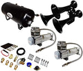 Chrome Three Trumpet Train Air Horn Kit with Dual 200 PSI Air Compressors D928807