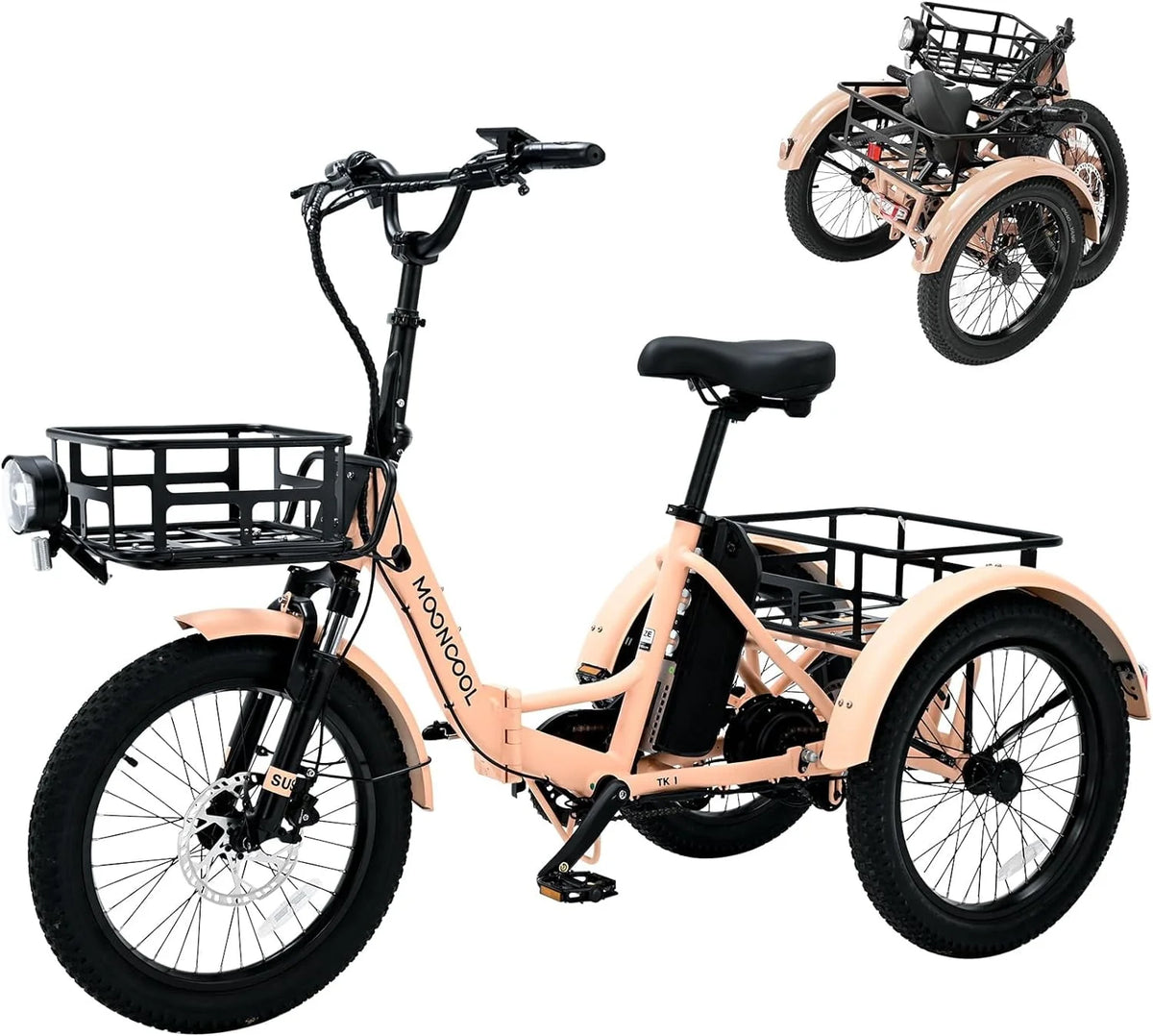 Folding Electric Tricycle 1000W 48V 20 Fat Tire 3 Wheel N343157