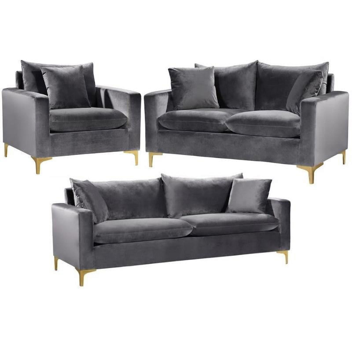 Gray Velvet 3-Piece Sofa Set P555