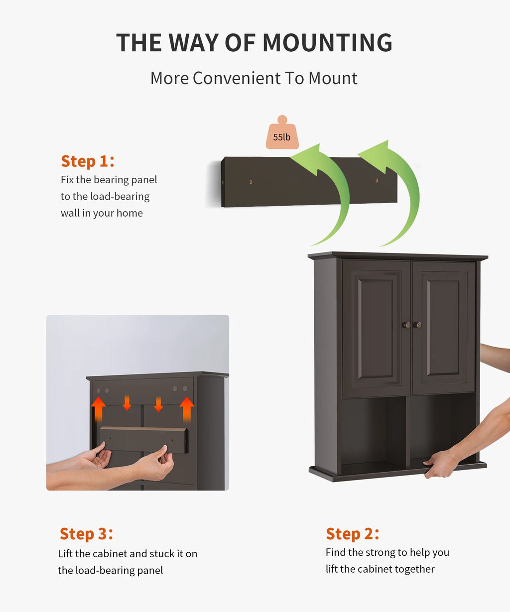 Wooden Wall Mounted Cabinet with LED and Adjustable Shelf Y7793