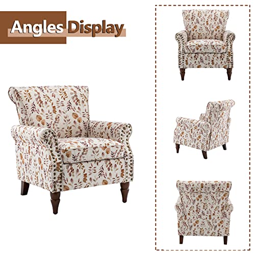 Blue Floral Pattern Upholstered Accent Chair with Wood Legs O211