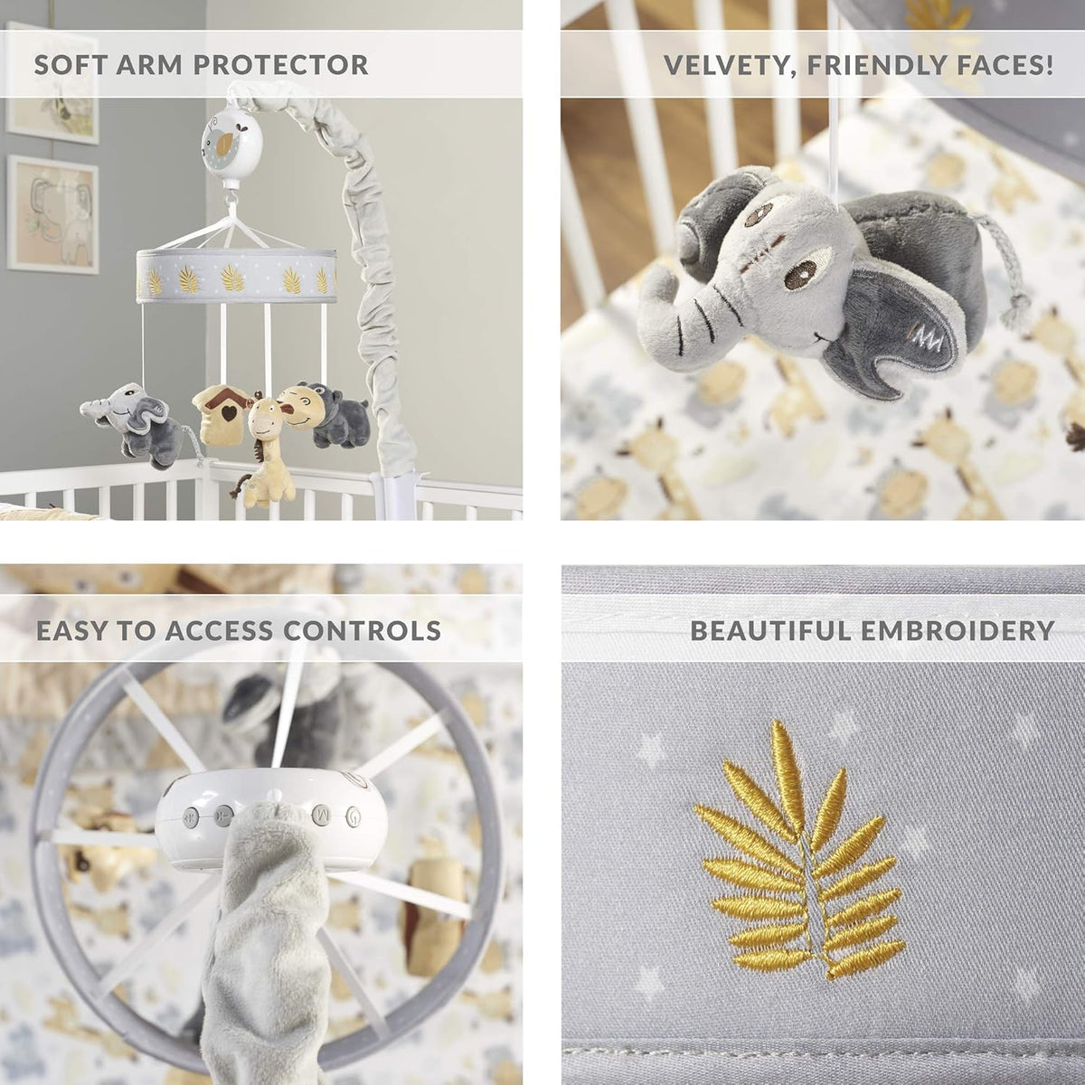 Gray Tan Jungle Animal Baby Crib Mobile W7355