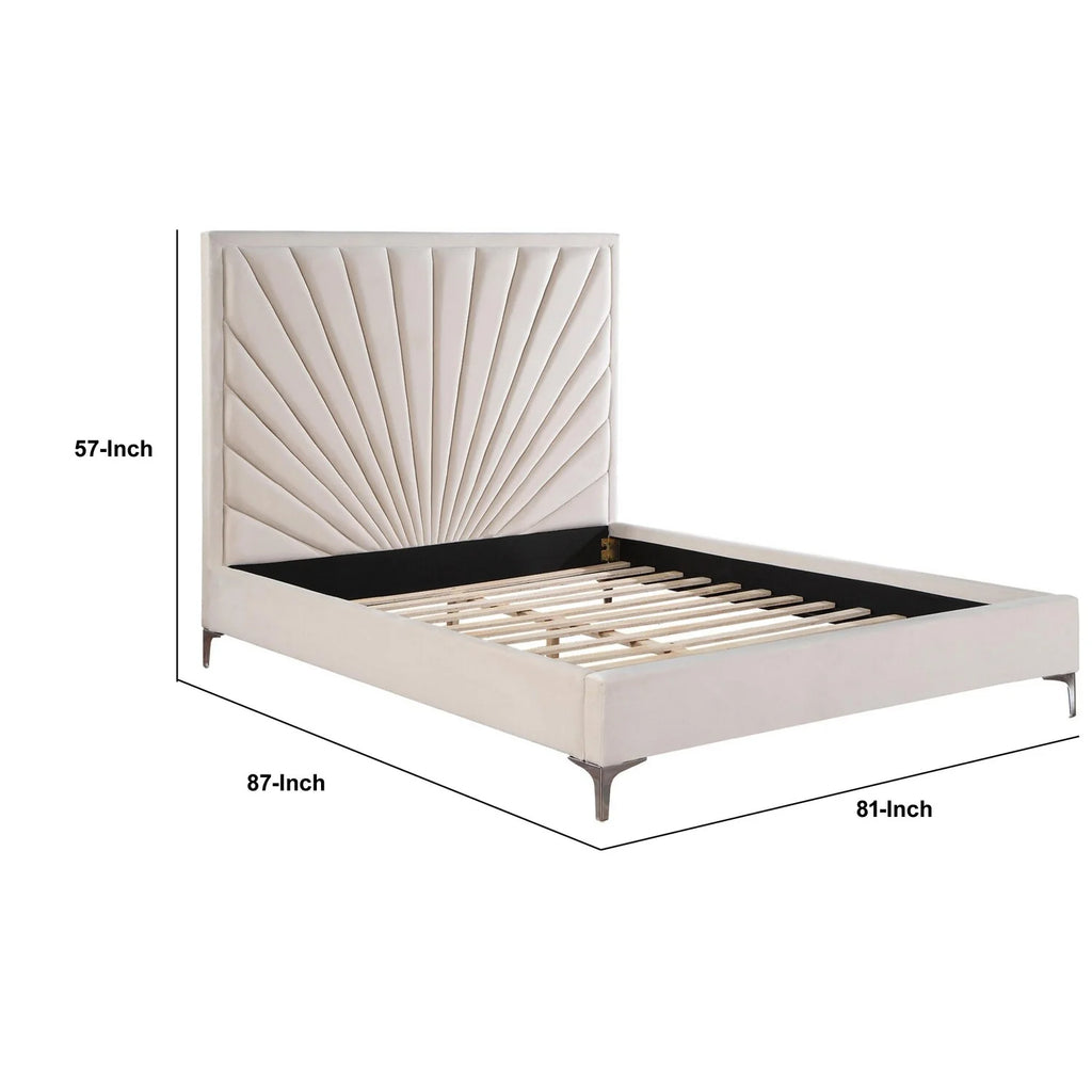 Beige King Size Wood Bed with Tufted Headboard Q6318