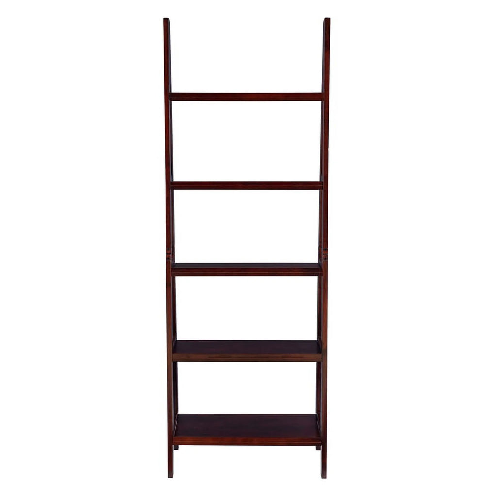 5-Shelf Wood Ladder Bookshelf in Espresso R4030