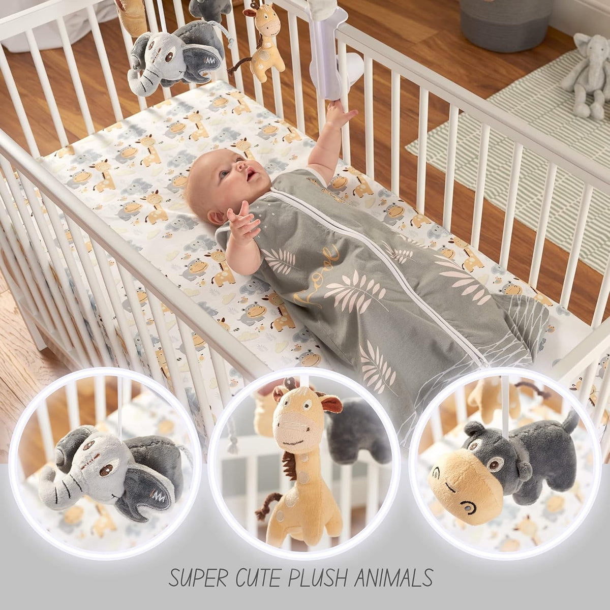 Gray Tan Jungle Animal Baby Crib Mobile W7355