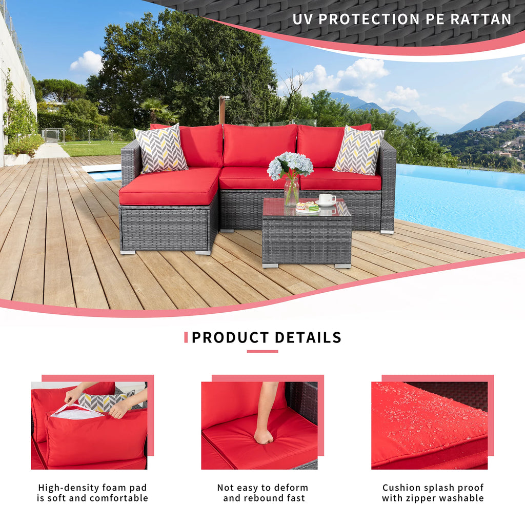 All-Weather Small Rattan Sectional Sofa with Tea Table S597