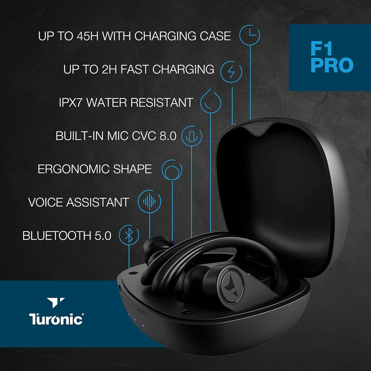 Black Pack of 2 Wireless Earbuds with Charging Case V664