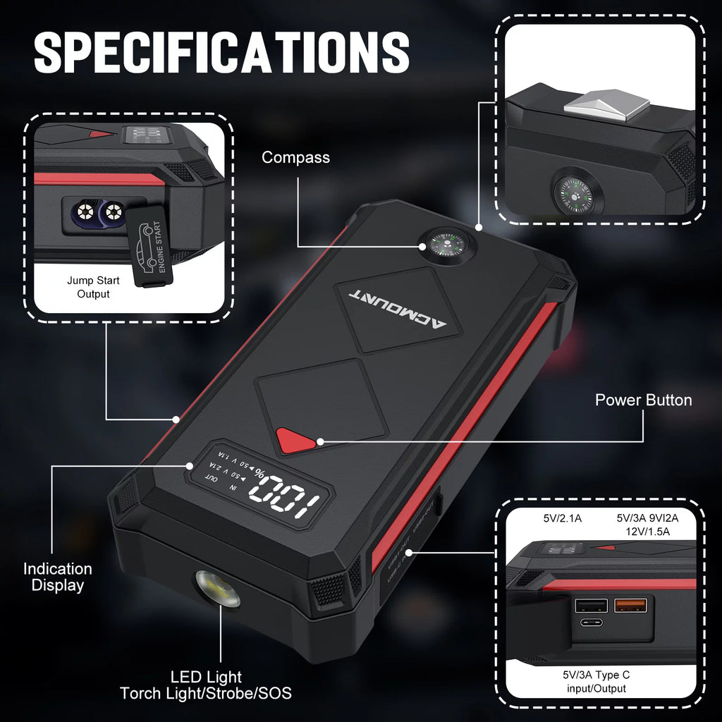 2000A 12V Portable Battery Jump Starter Box with LED Screen M7722