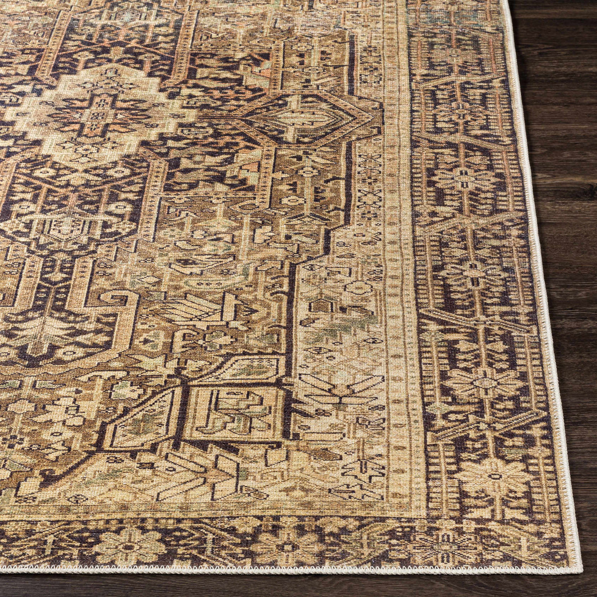 Machine Washable Area Rug - Brown, Green - 7'10" x 10'2" U360