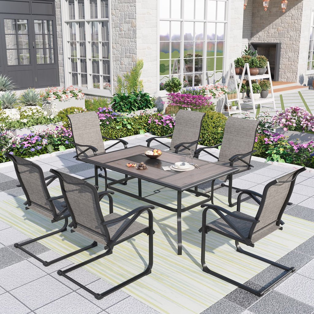 7 Pieces Outdoor Patio Dining Set with 6 Chairs and Dining Table, Gray J1414