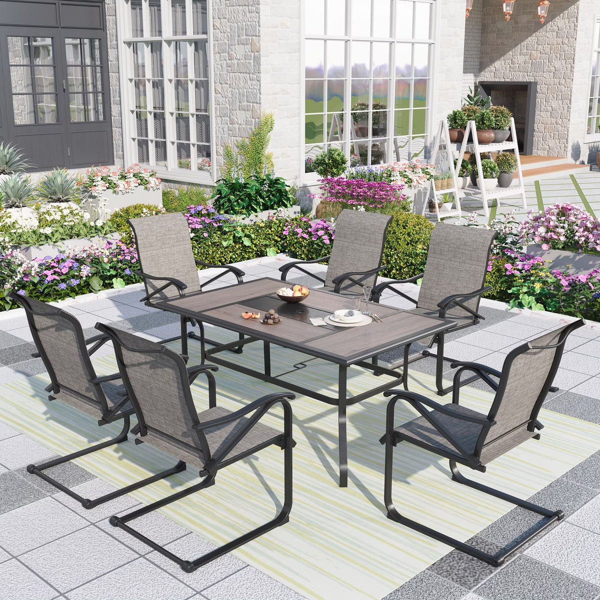 7 Pieces Outdoor Patio Dining Set with 6 Chairs and Dining Table, Gray J1414