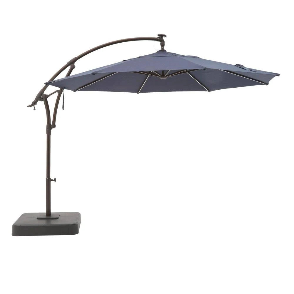 11 ft. Aluminum Cantilever Solar LED Offset Patio Umbrella in Midnight Navy Blue C24345