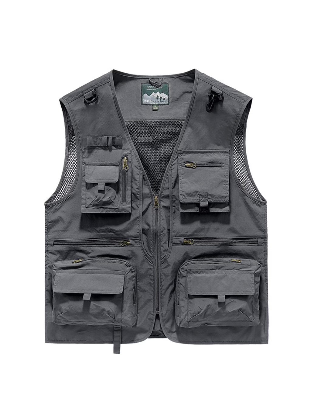 Grey Sleeveless Multi Pockets Fishing Travel Vest W2756