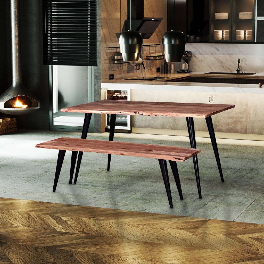 58 in. Acacia Wood and Metal Dining Bench N10206
