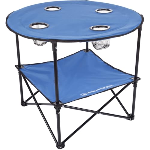 Round 2-Tier Folding Camp Table with 4 Cupholders and Carrying Bag M79204