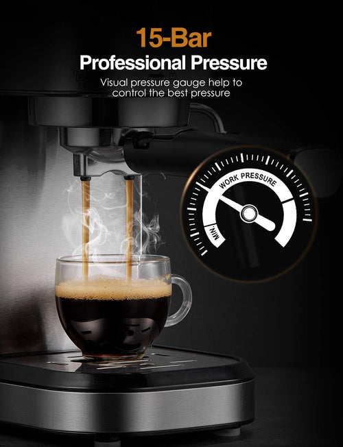 15 Bar Espresso and Cappuccino Maker with Milk Frother Wand W87594