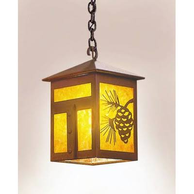 1-Light Outdoor Hanging Lantern Rust Amber Mica P650944