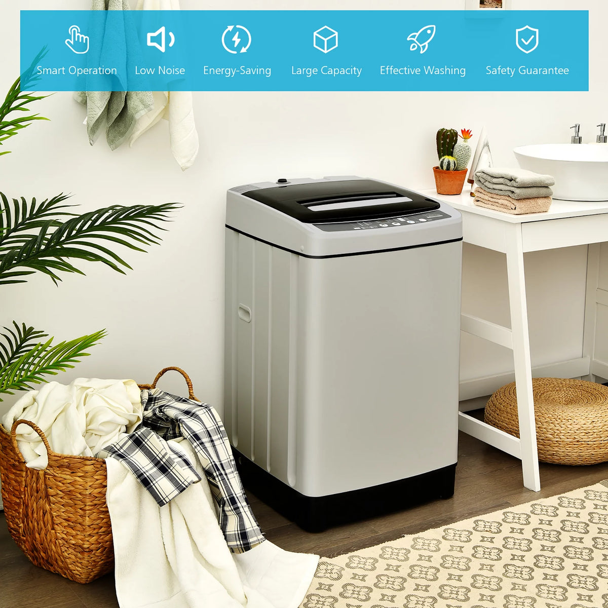 1.5 Cu.Ft 11 LBS Full-Automatic Washer & Dryer Grey F736195