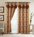 Curtain Window Panels with Attached Valance, Set of 2, 54 x 84 inch, Gold/Brown O83302