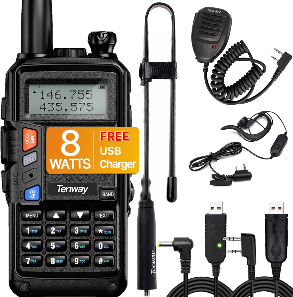 Black Dual Band Portable Two Way Radio with Antenna and USB Charging Cable K98454