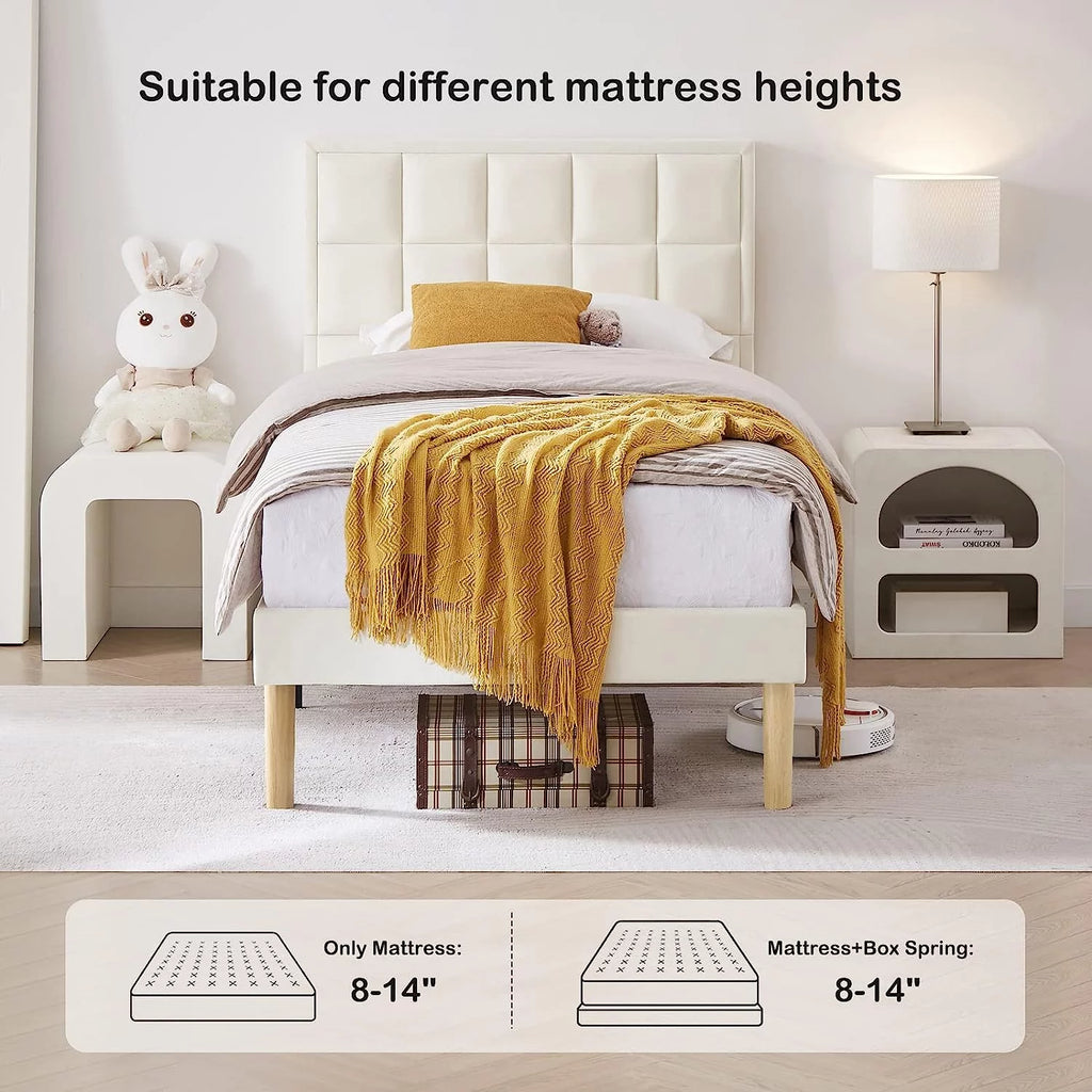 Queen Velvet Platform Bed Frame with Headboard Q235813