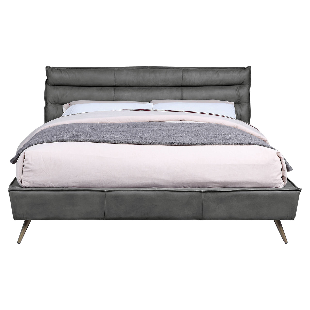 Queen Bed in Gray Top Grain Leather T895
