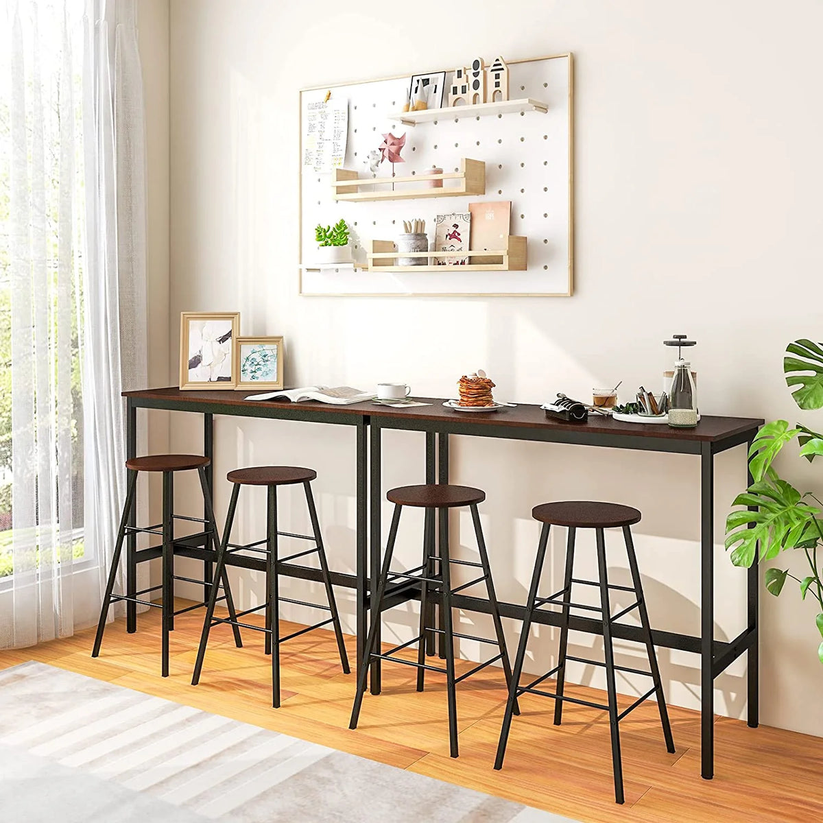3-Piece Counter Height Table Set with 2 Round Stools Black E161