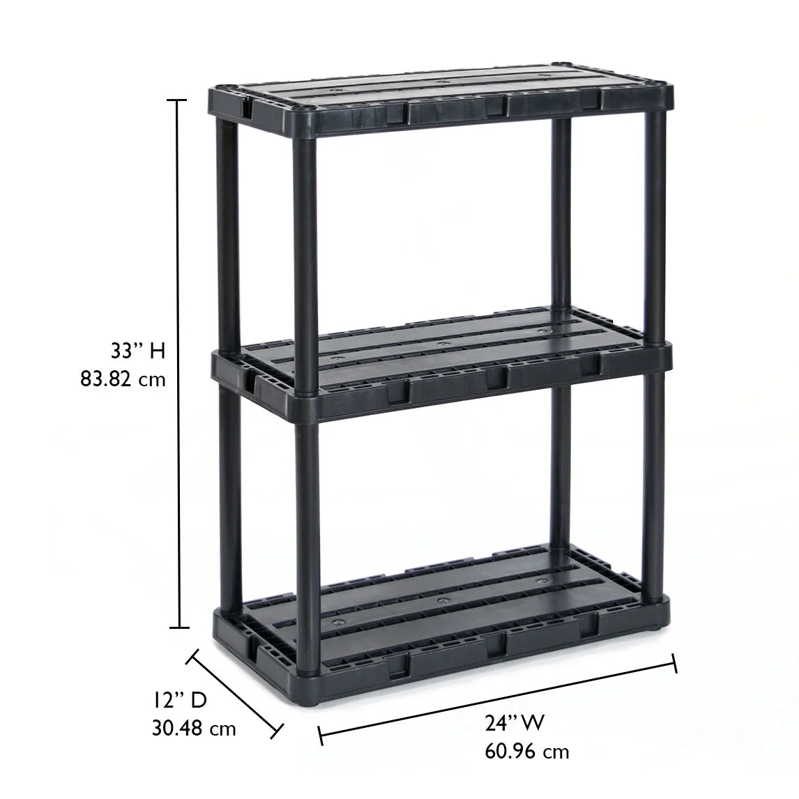 3 Shelf Light Duty Storage Unit 24 x 12 x 33", Black 2 Pack G41535