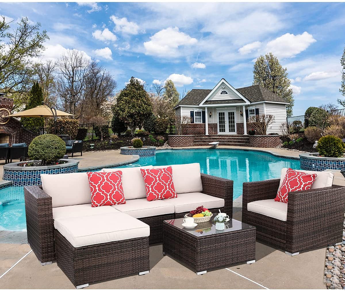 6 Pieces PE Rattan Wicker Outdoor Sofa Conversation Set with Cushions R7281