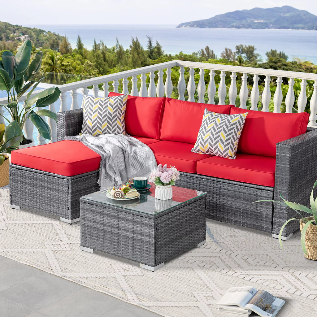 All-Weather Small Rattan Sectional Sofa with Tea Table S597