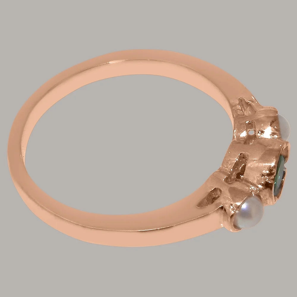 9k Rose Gold Emerald Cultured Pearl Ring I3220