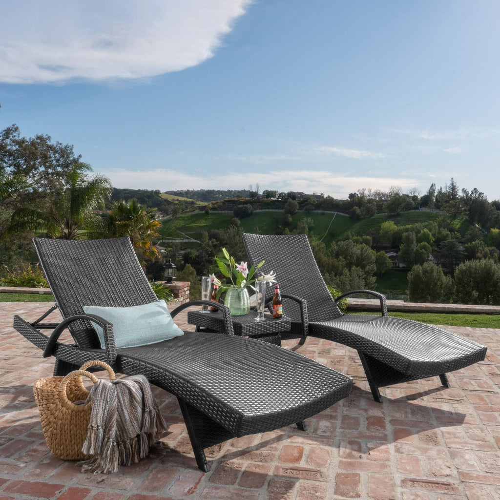 Gray 3-Piece Outdoor Wicker Chaise Lounge Set N34273