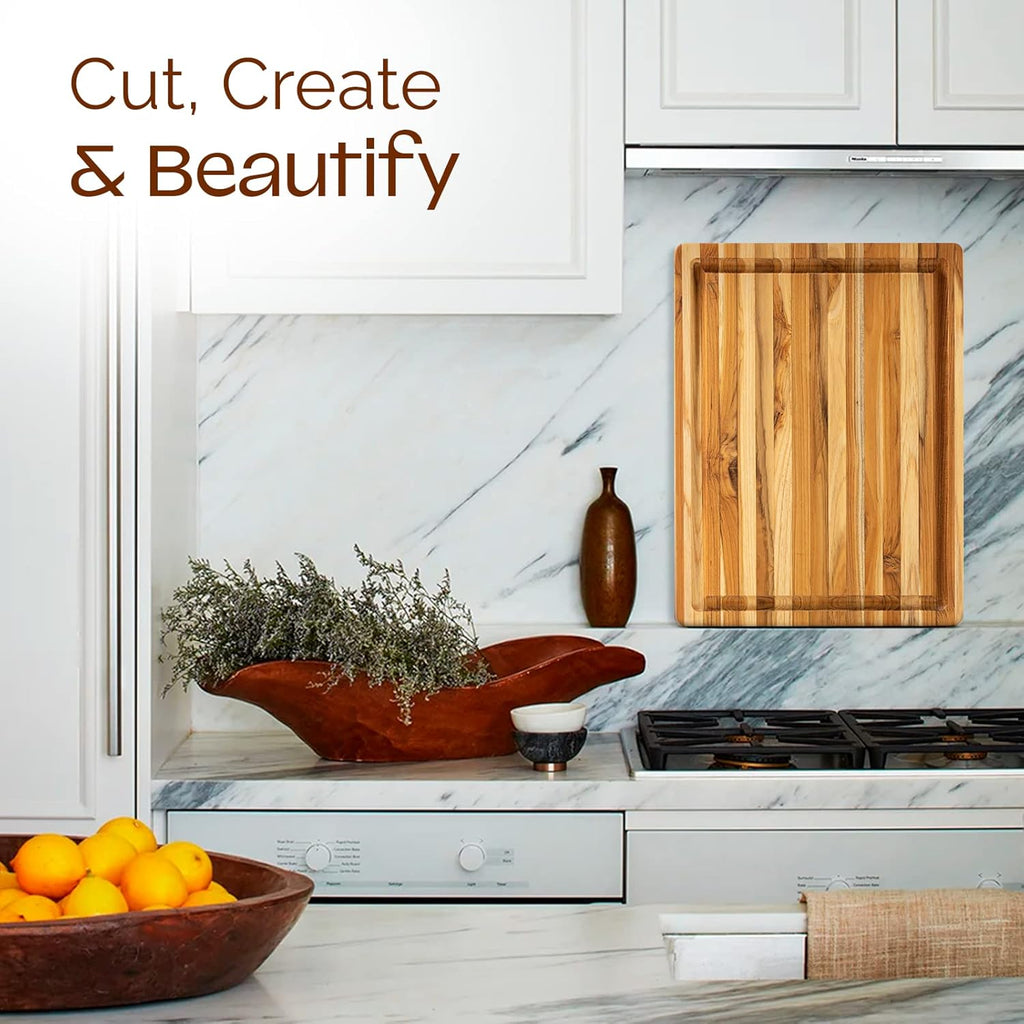 Set of 2 Teak Wood Cutting Board with Juice Groove and Handles - 17 inches + 20 inches X1110